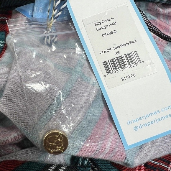 Draper James Kitty Dress Size S Georgia Plaid Belle Meade Black NWT - Picture 9 of 14